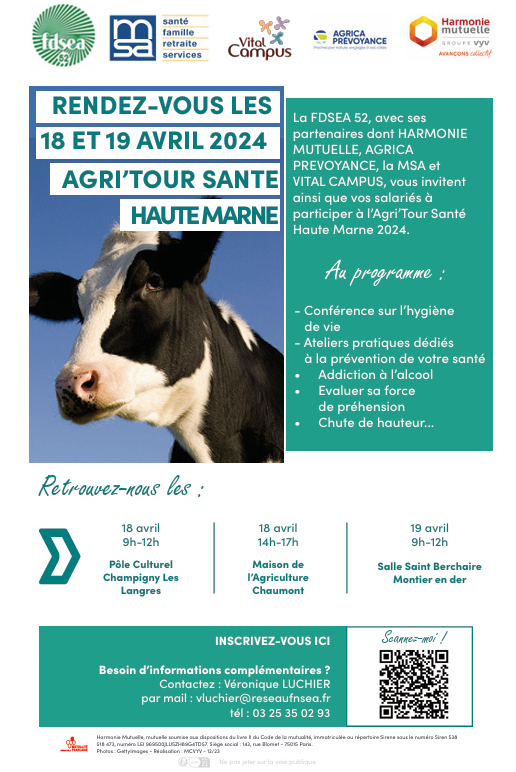 Rendez-vous les 18 et 19 avril pour l’AGRI’TOUR SANTE Haute-Marne